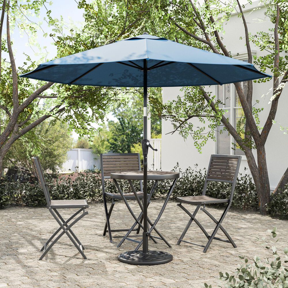 Furniture of America Dawn 9&#39; Push Button Tilt and Crank Lift Octagon Patio Umbrella with Base in Blue, , large