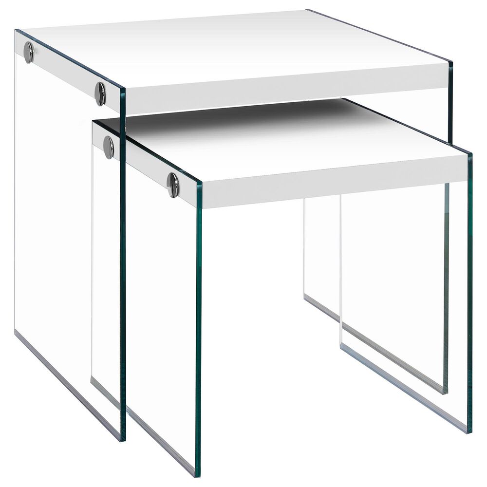 Monarch Specialties Nesting Table in White with Glossy Finish - Set of 2, , large