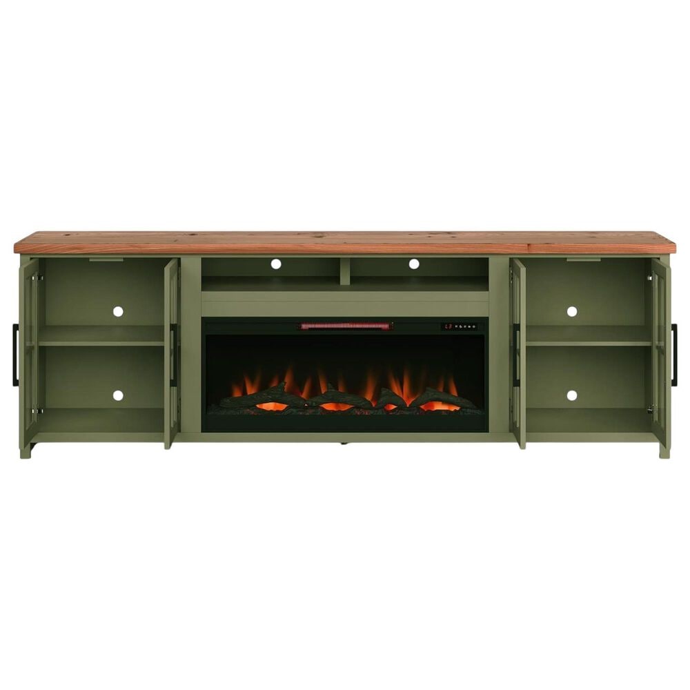 Legends Home Vineyard 97" Fireplace Console with Fireplace Insert in Sage and Fruitwood, , large