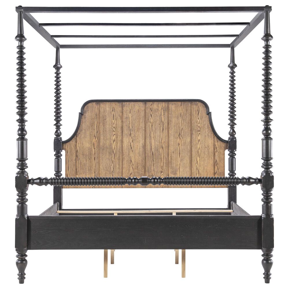 Legacy Classic Vintage Market Queen Canopy Bed in Barnwood Oak and Kettle Black, , large