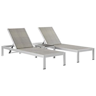 Modway Shore 3-Piece Outdoor Patio Aluminum Chaise Set in Silver and Gray Wicker, , large