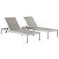 Modway Shore 3-Piece Outdoor Patio Aluminum Chaise Set in Silver and Gray Wicker, , large