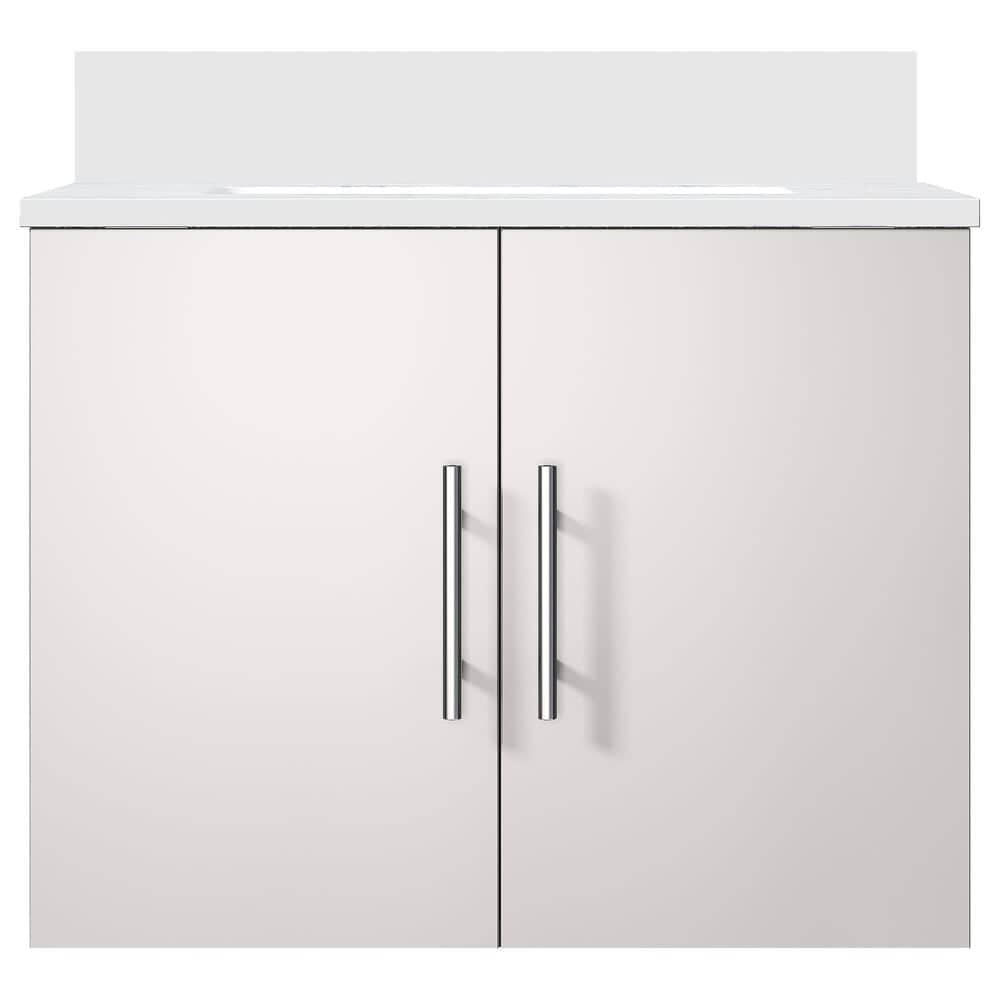 Lexora Home Geneva 24&quot; Single Bathroom Vanity in Glossy White with 2 cm White Quartz Top and Rectangular Sink, , large