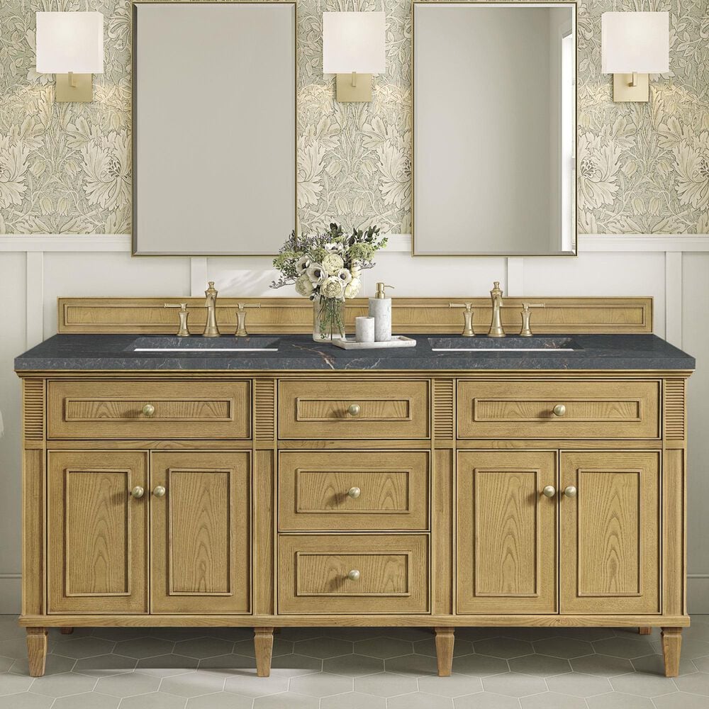 James Martin Vanities Lorelai 72&quot; Double Vanity in Light Natural Oak with 3 cm Parisien Bleu Quartz Top, , large