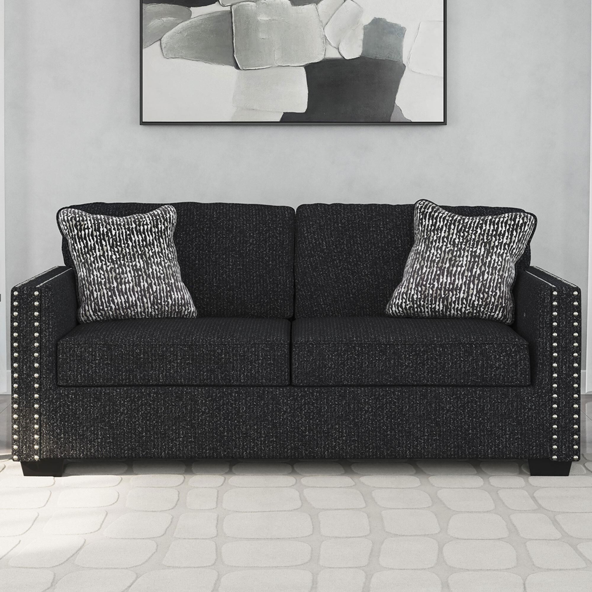 Ashley Jasmine Peaks Stationary Sofa in Coal