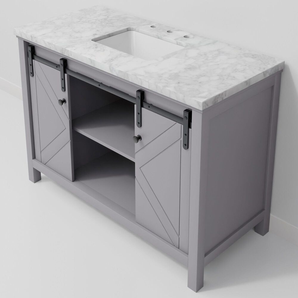 Lexora Home Marsyas 48" Single Bathroom Vanity in Dark Grey with White Carrara Marble Top and Rectangular Sink, , large