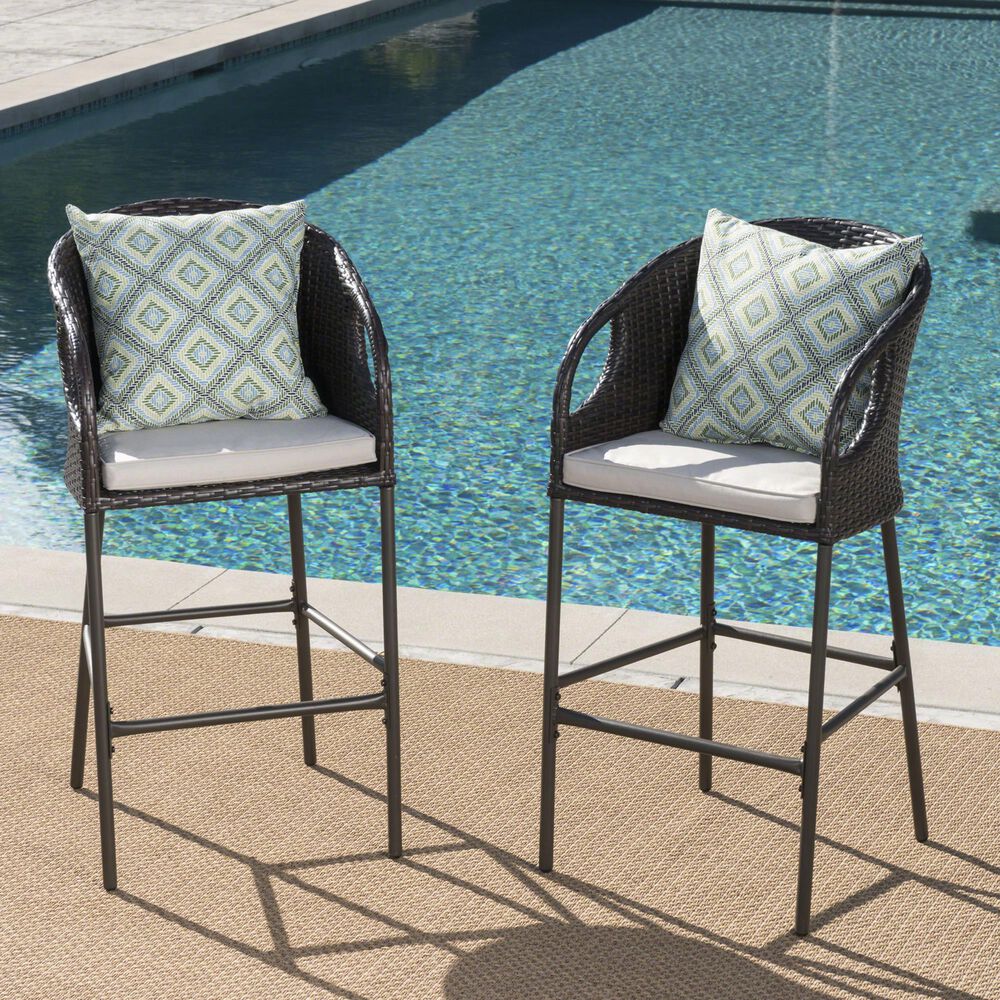 Hearth and Haven Outdoor Bar Stool with Waterproof Cushion in Multi-Brown &#40;Set of 2&#41;, , large