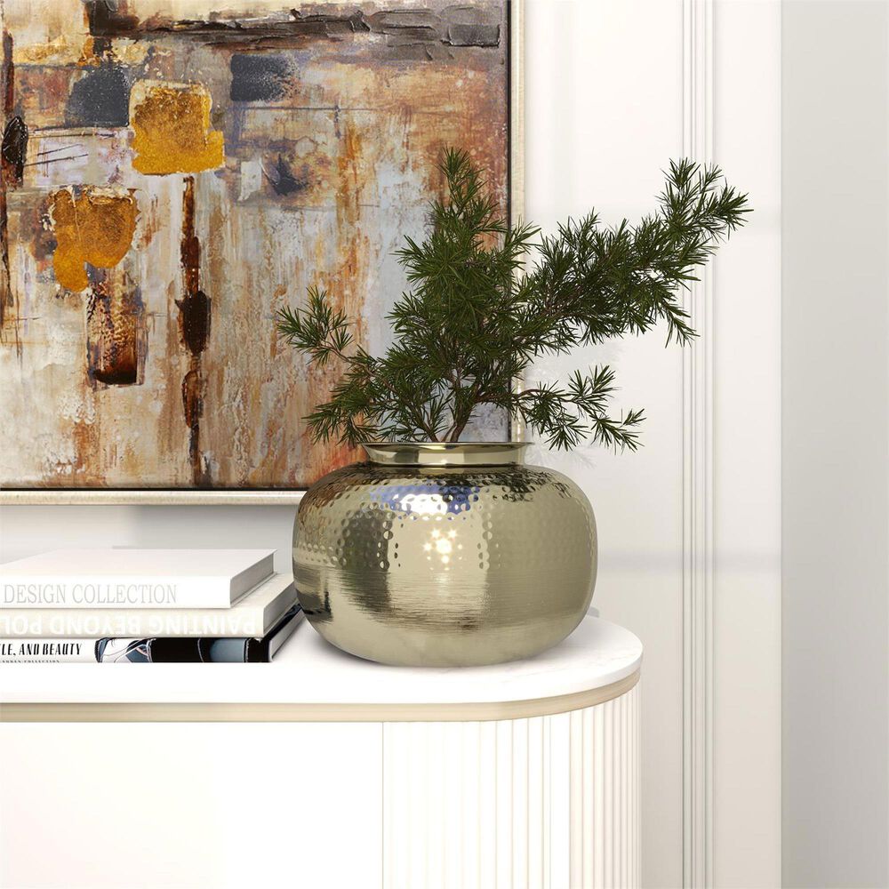 Maple and Jade 20&quot; Decorative Vase with Hammered Top in Brushed Gold, , large