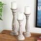 Maple and Jade Turned Pillar Decorative Candle Holder in Washed Brown (Set of 3), , large