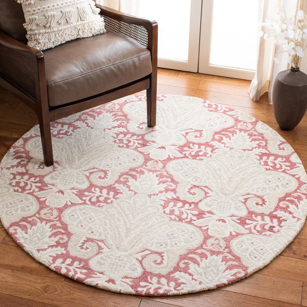 Safavieh Micro-Loop 5&#39; Round Pink and Beige Area Rug, , large