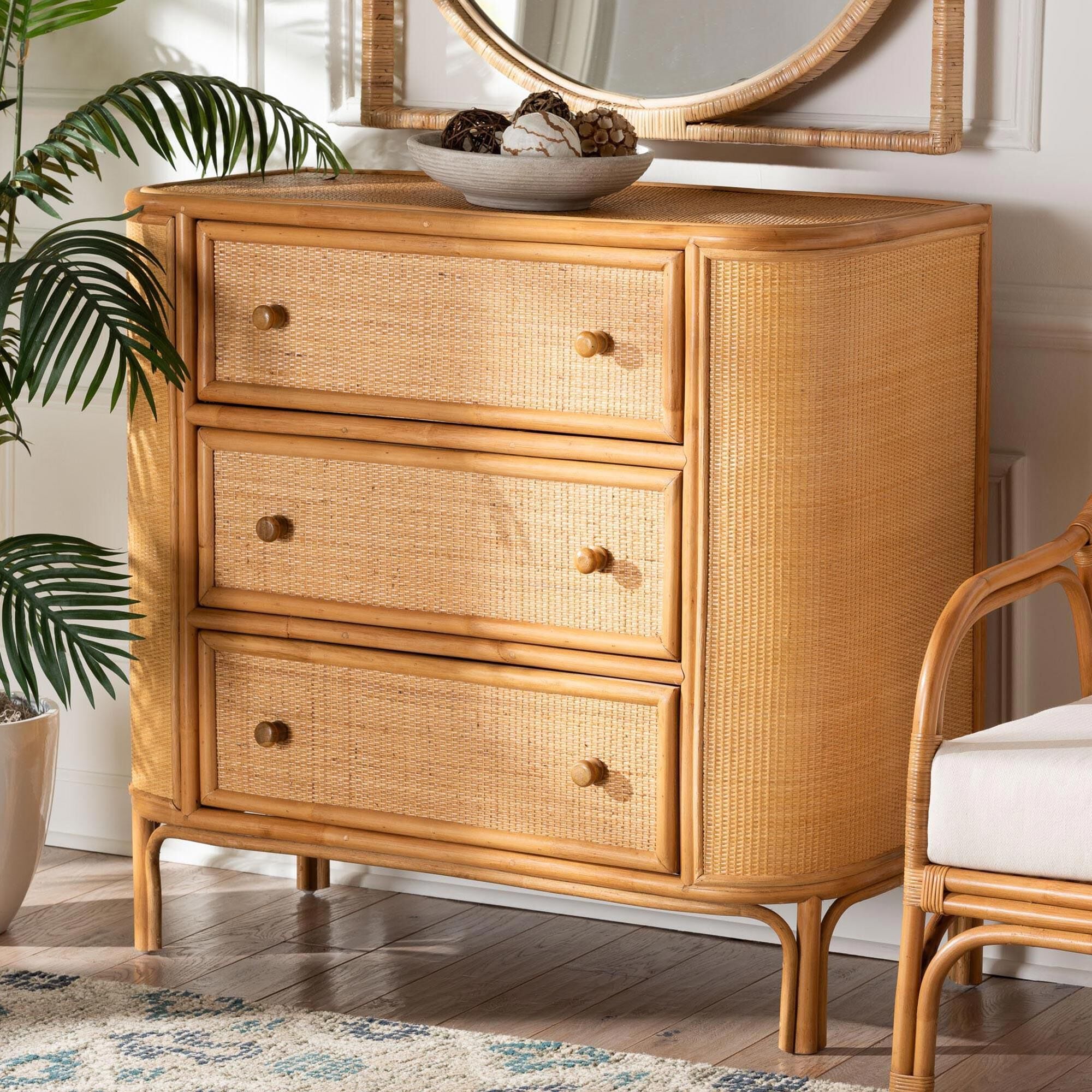 Baxton Studio Radenza 3-Drawer Storage Cabinet in Light Honey