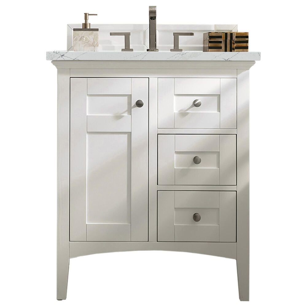 James Martin Vanities Palisades 30" Single Bathroom Vanity in Bright White with 3 cm Ethereal Noctis Quartz Top and Rectangular Sink, , large