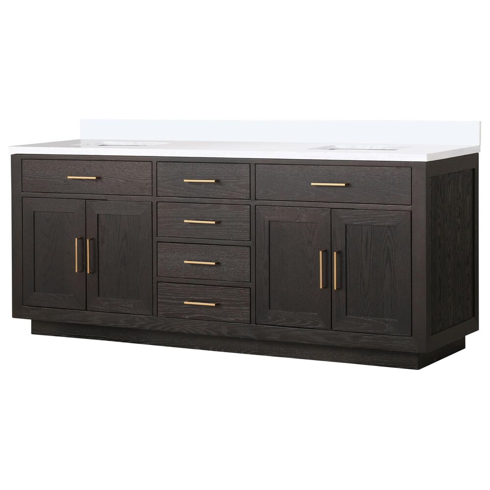 Lexora Home Abbey 80" Double Bathroom Vanity in Brown Oak with 2 cm White Quartz Top and Rectangular Sinks, , large