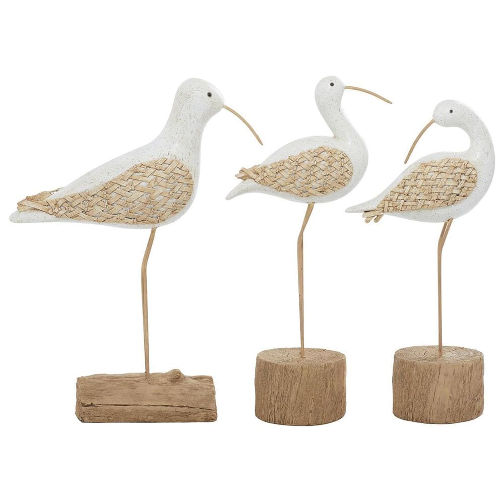 Maple and Jade 3-Piece Bird Decorative Sculpture Set in White and Tan, , large