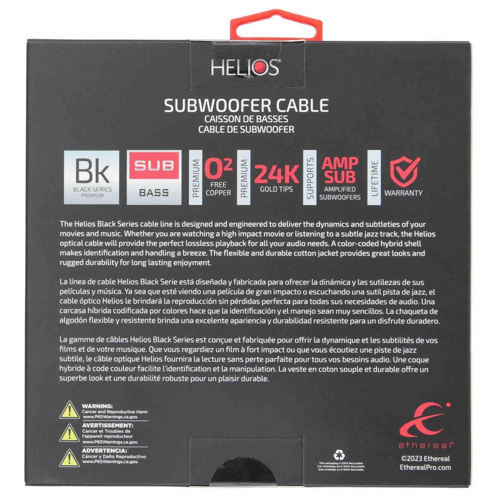 Helios 3-Piece 7 Outlet Surge Protector and 50' 16-Gauge Speaker Wire with Black Series 16' Subwoofer Cable in Black, , large