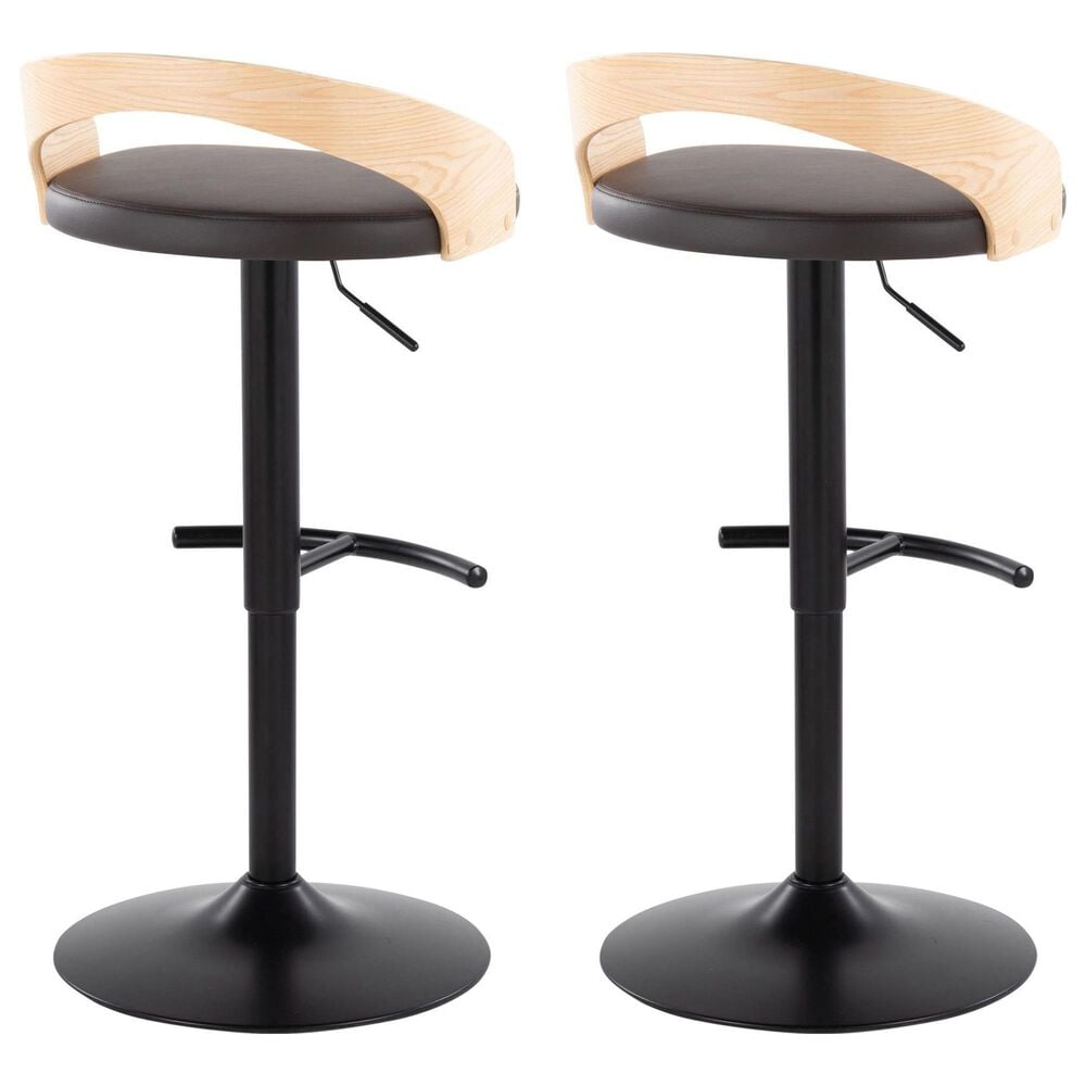 LumiSource Grotto Swivel Barstool with Brown Faux Leather Upholstery in Black and Natural (Set of 2), , large