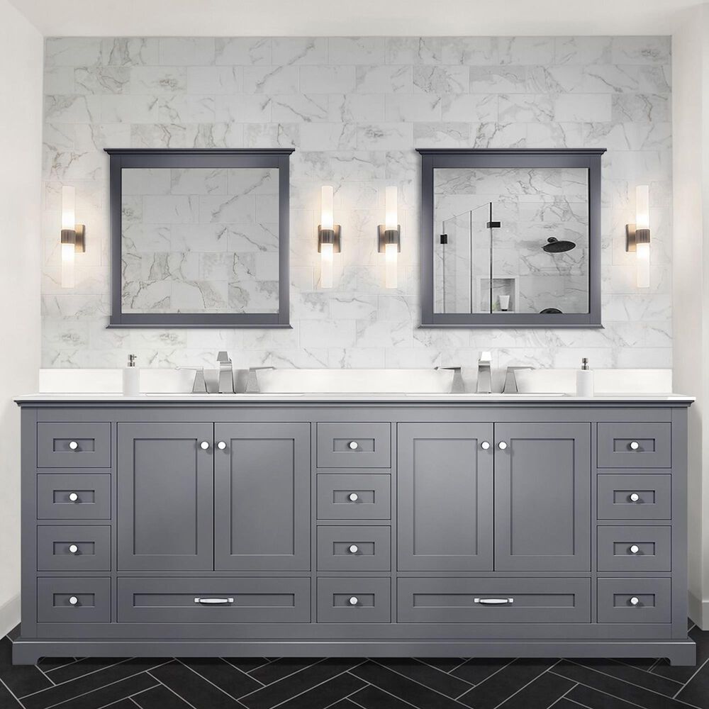Lexora Home Dukes 84&quot; Double Bathroom Vanity in Dark Grey with 2 cm White Cultured Marble Top and Rectangular Sinks, , large
