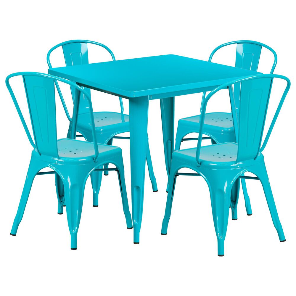 Flash Furniture 5-Piece Metal Bistro Table Set in Light Blue, , large