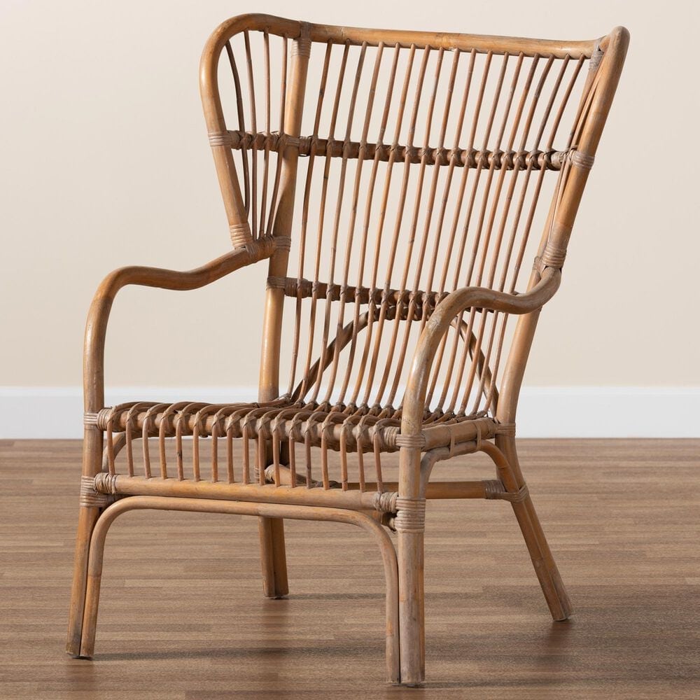 Baxton Studio Lamaria Rattan Arm Chair in Natural Brown Antique, , large