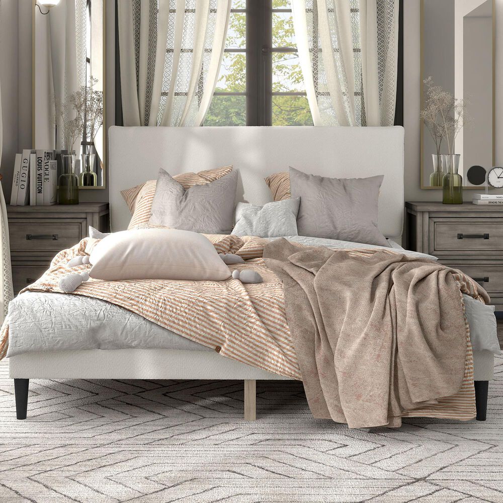 Furniture of America Gail Queen Upholstered Platform Bed with Pillow Headboard in White, , large
