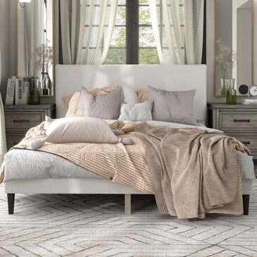 Furniture of America Gail Queen Upholstered Platform Bed with Pillow Headboard in White, , large