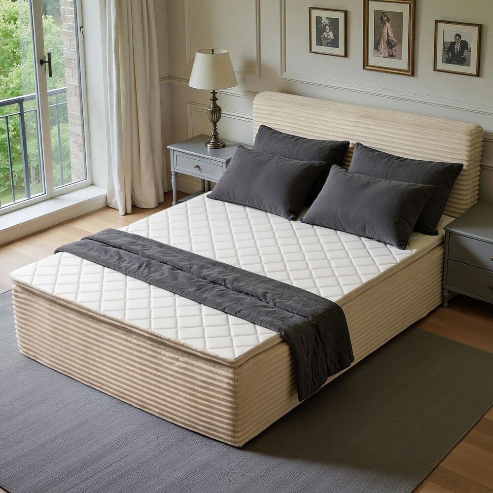 HOMLUX Plush Full Mattress with Beige Headboard, , large