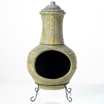 Alfresco Home Belt and Dot Large Chiminea with Lid and Stand in Neptune Green, , large