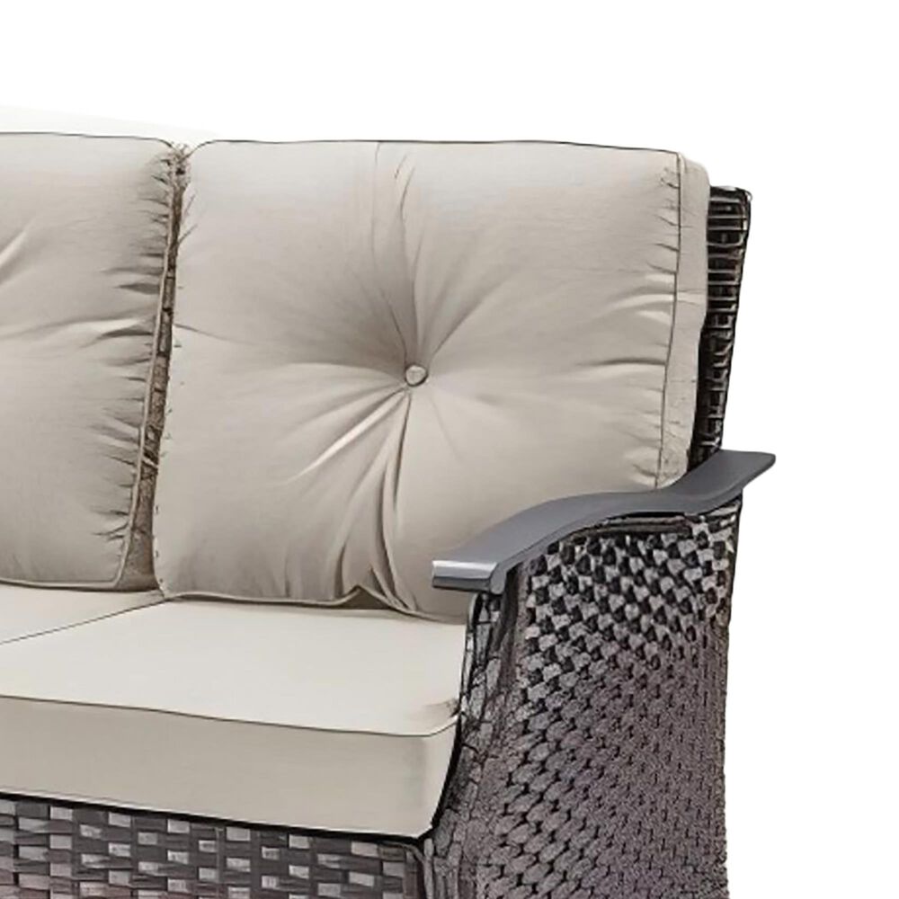 Sunwell Garden 37"H 3-Seater Outdoor Sofa with Wide Armrests and Beige Cushions in Brown, , large