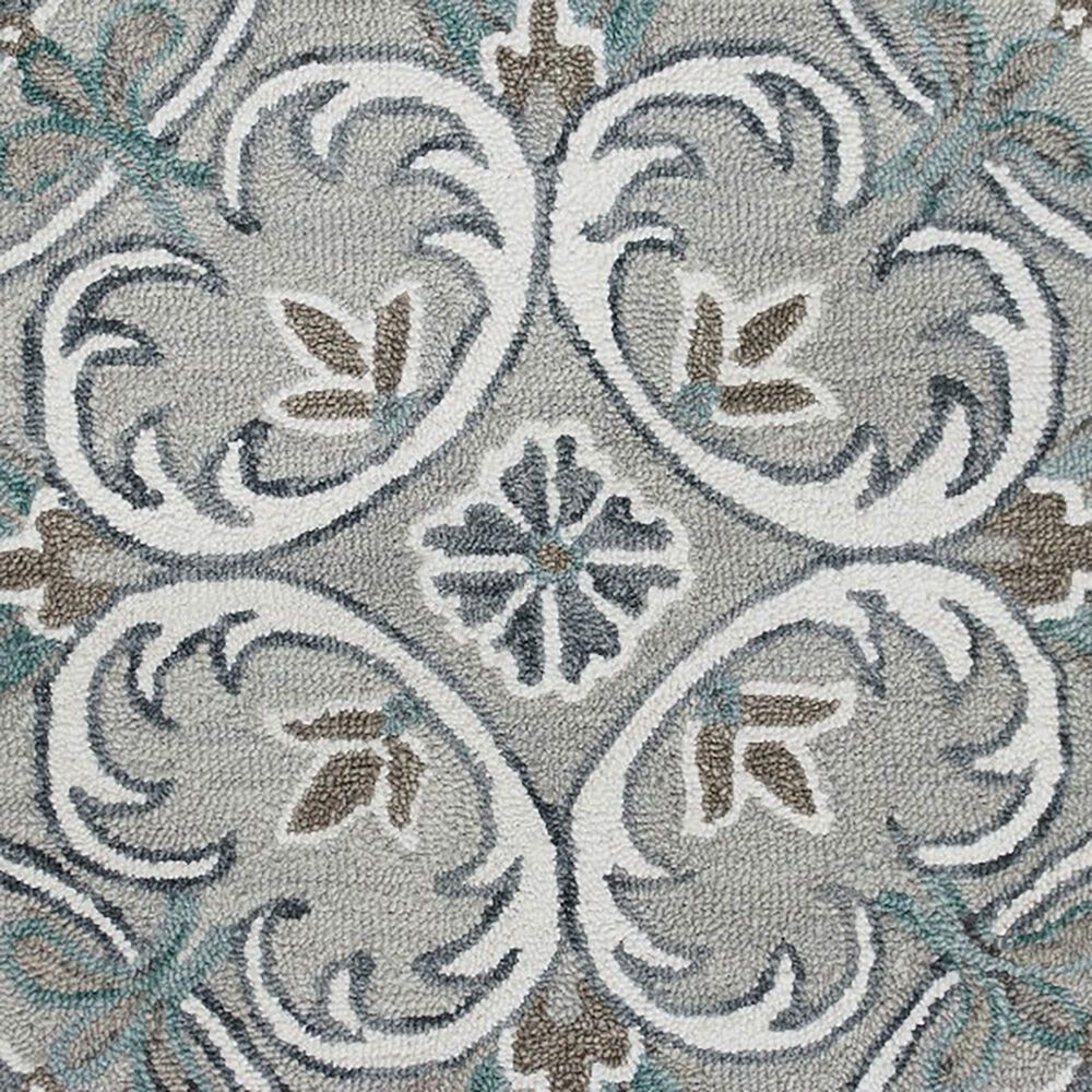 L&amp;R Resources Sinuous Floral Filigree 4&#39; Round Taupe, Gray and Blue Area Rug, , large