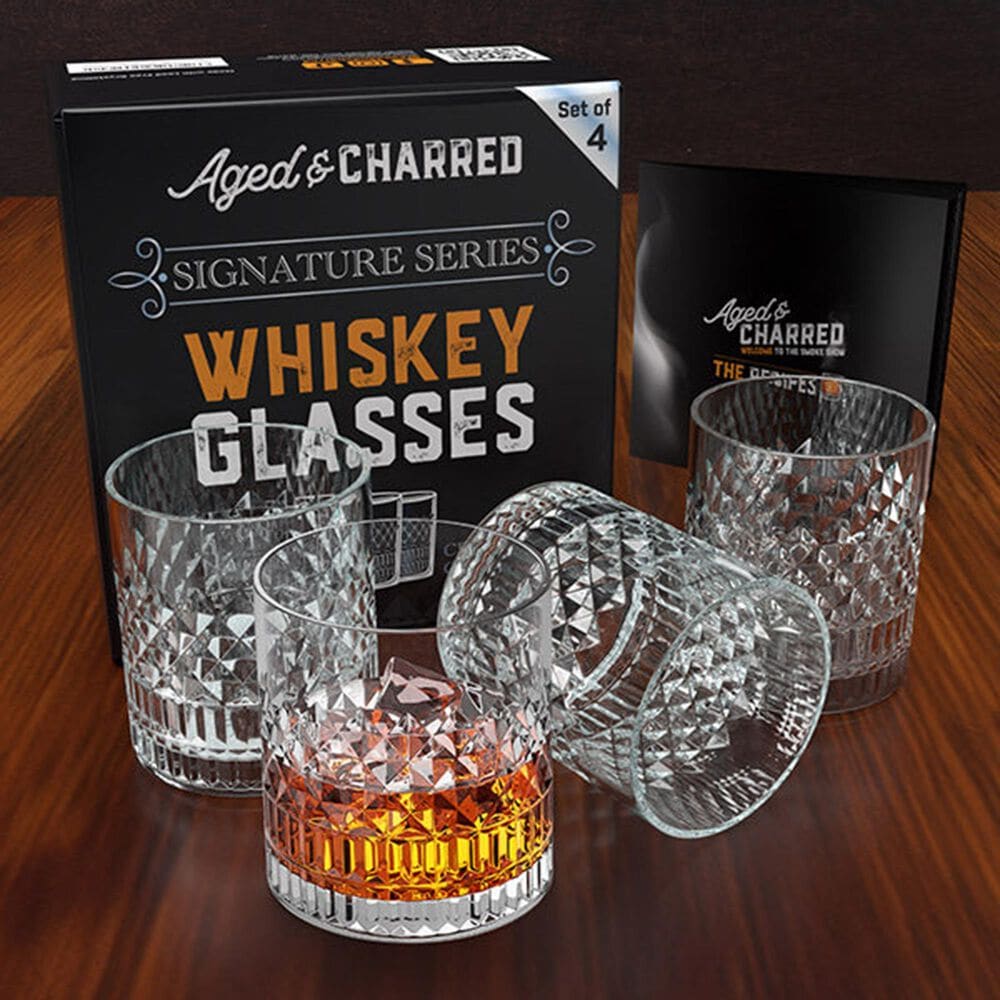 Aged &amp; Charred Signature Whiskey Glasses in Clear (Set of 4), , large