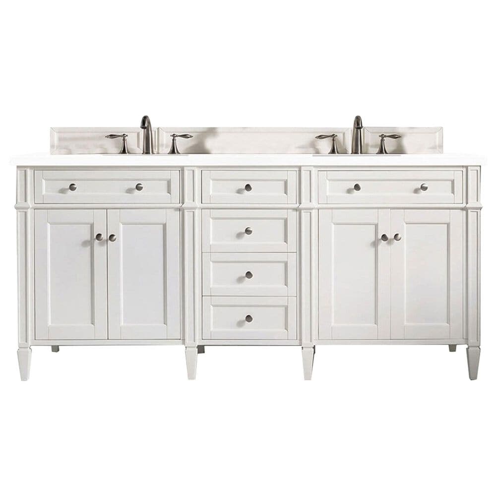 James Martin Vanities Brittany 72" Double Bathroom Vanity in Bright White with 3 cm White Zeus Quartz Top and Rectangular Sinks, , large
