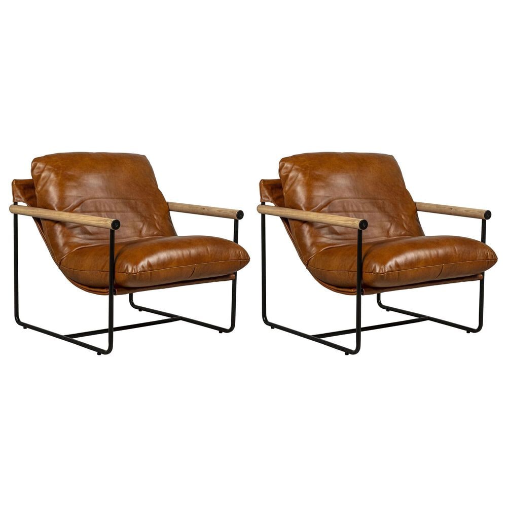 Kuka Home Leather Accent Chair in Derrick Camel (Set of 2), , large