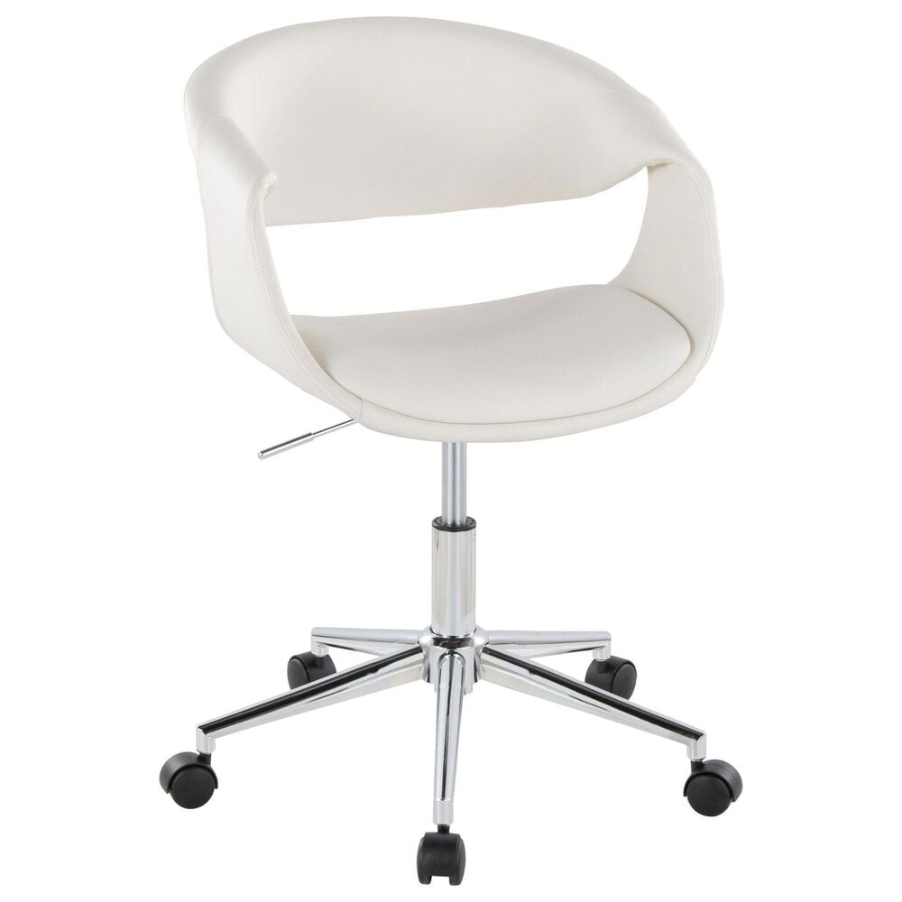 LumiSource Curvo Swivel Task Chair with White Faux Leather Cushion in Chrome, , large