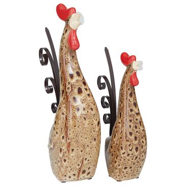 Maple and Jade Garden Rooster Sculpture in Ivory, Brown and Red (Set of 2), , large