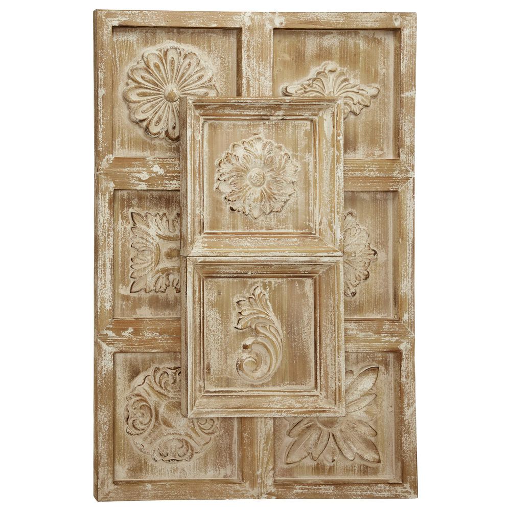 Maple and Jade 48" x 32" Wood Wall Decor in Distressed Whitewashed and Brown, , large