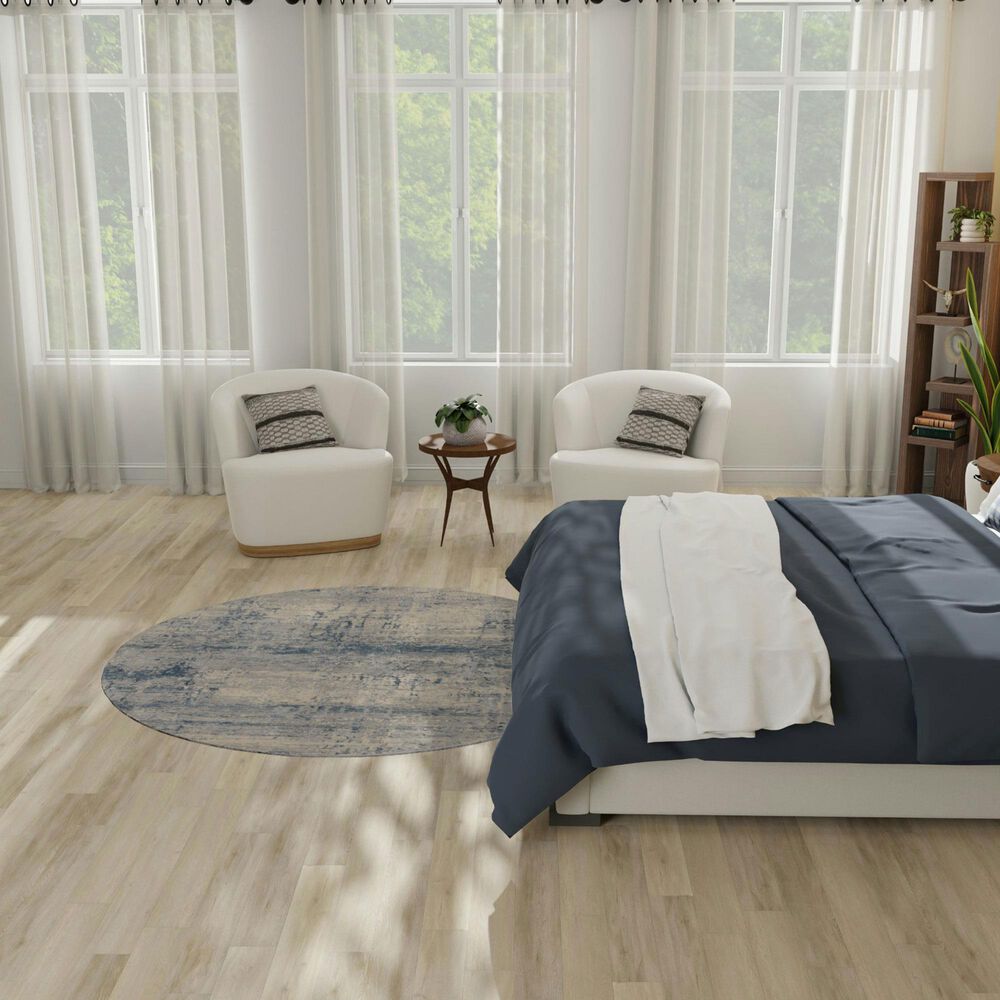 Nourison Rustic Textures Ivory, Deep Blue and Grey 5&#39;3&quot; Round Area Rug, , large