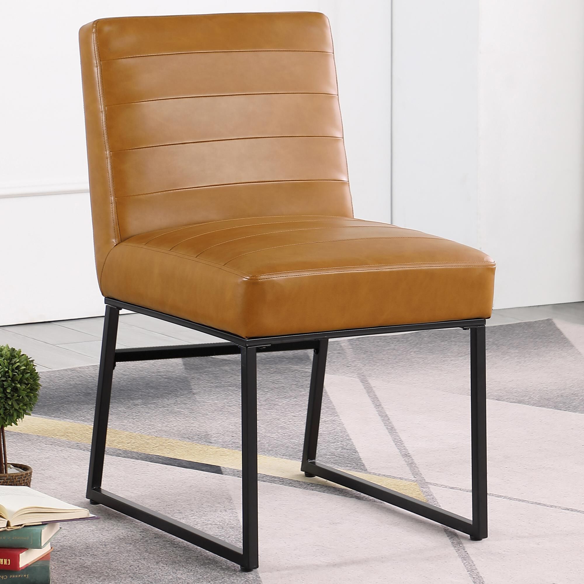 Kinfine Metal Dining Chair with Camel Cushion in Matte Black NFM