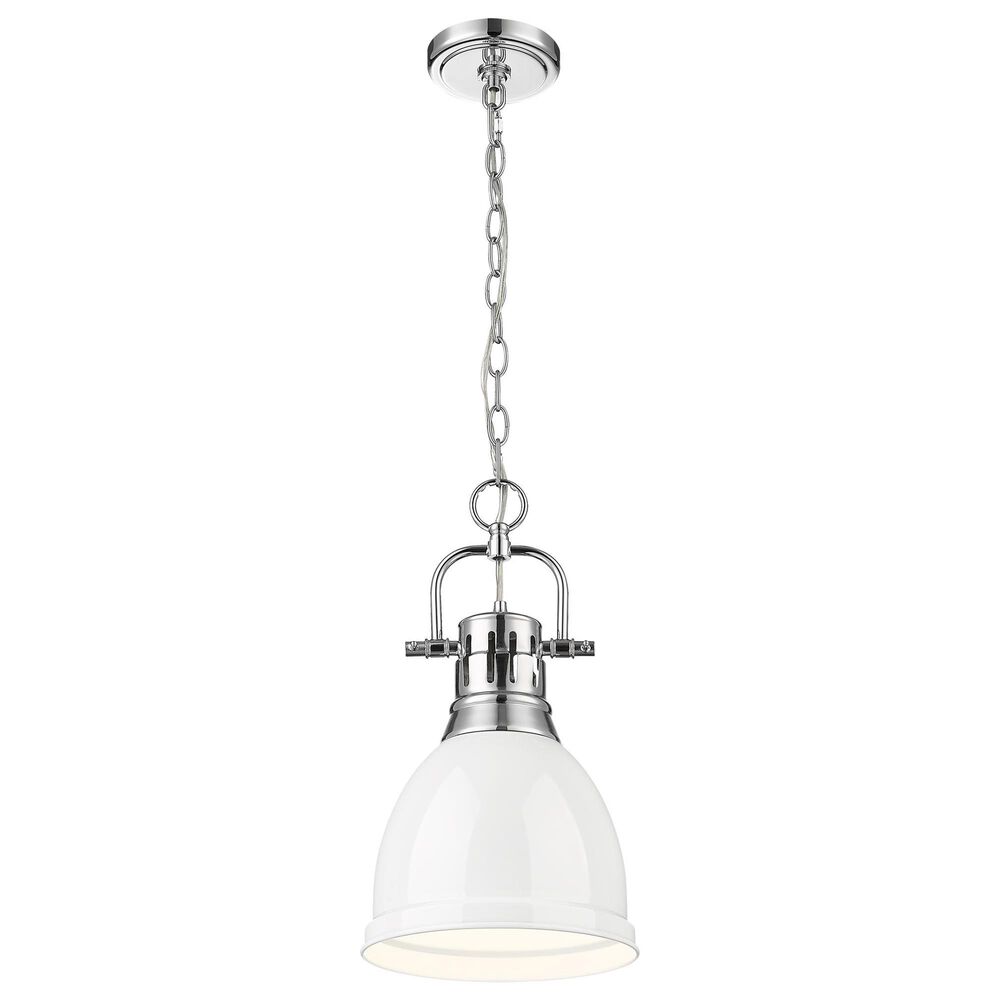Golden Lighting Duncan 1-Light Small Pendant with Chain and White Shade in Chrome, , large