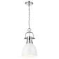 Golden Lighting Duncan 1-Light Small Pendant with Chain and White Shade in Chrome, , large