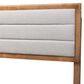 Baxton Studio Dexter King Panel Headboard with Light Grey Fabric in Walnut Brown, , large