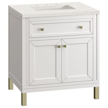 James Martin Vanities Chicago 30" Single Bathroom Vanity in Glossy White with 3 cm Lime Delight Quartz Top and Rectangular Sink, , large