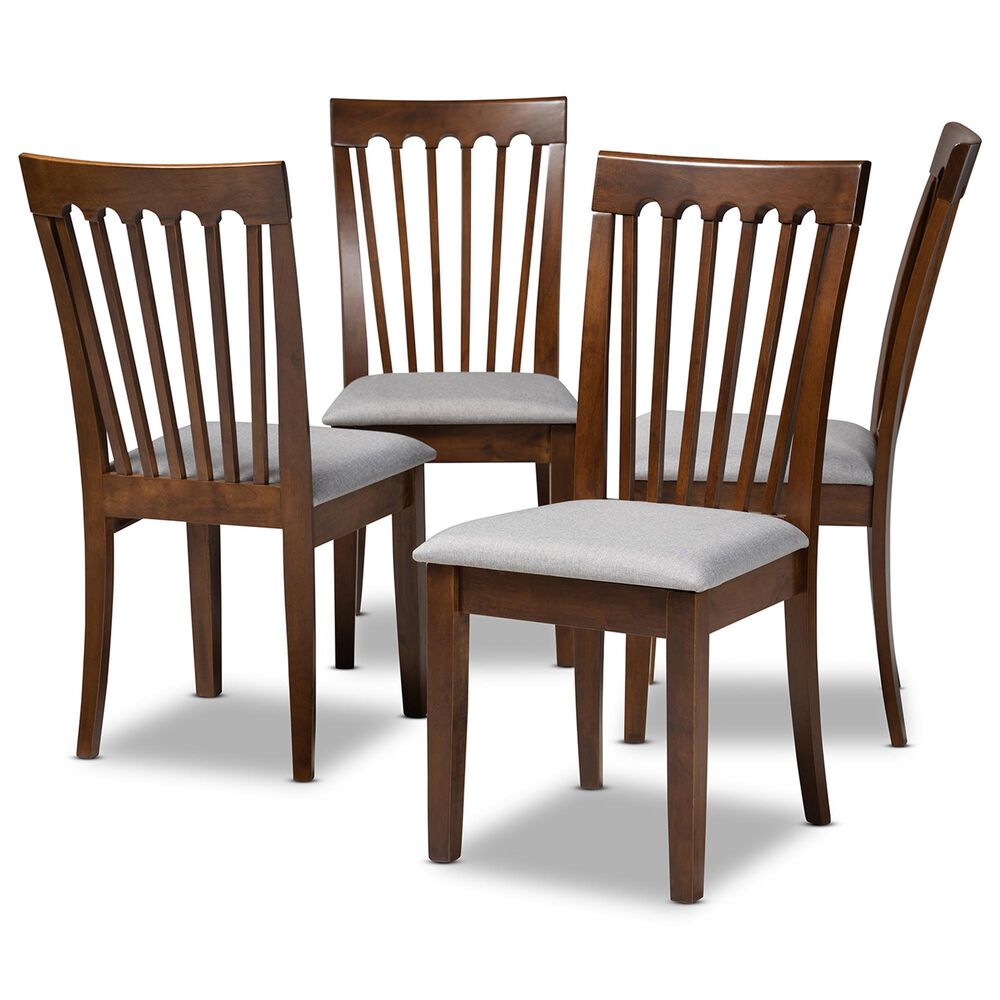 Baxton Studio Minette Side Chair with Grey Cushion in Walnut Brown (Set of 4), , large