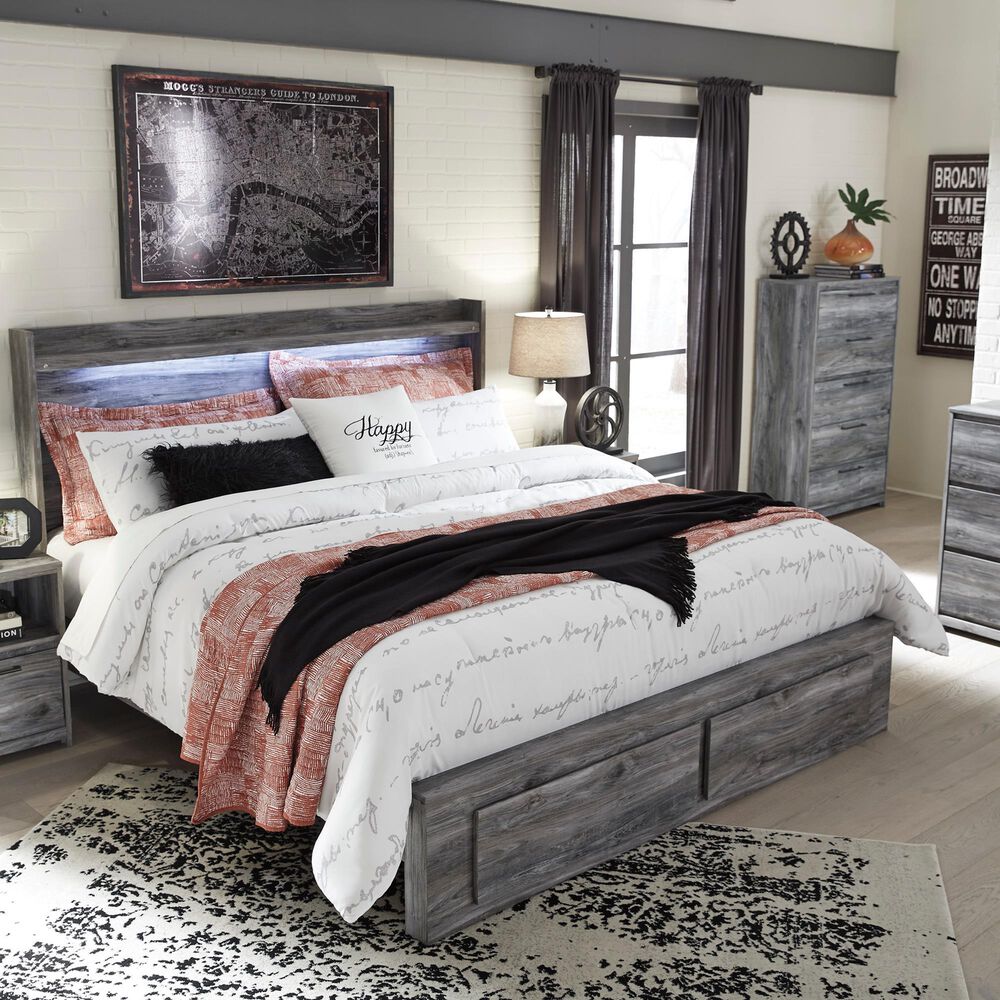Ashley Baystorm King Panel Bed with 2 Storage Drawers in Gray, , large