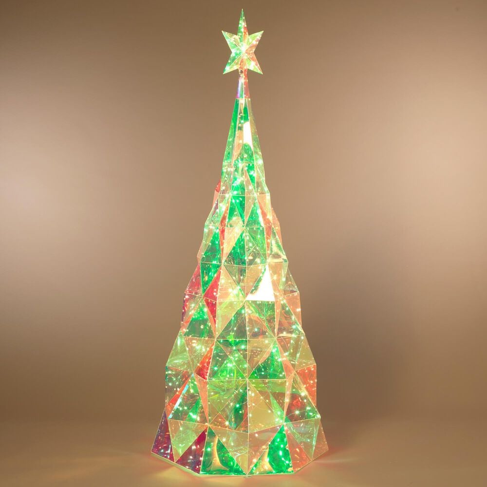 The Gerson Company USB Electric RGB Lighted Holographic Holiday Tree in White, , large