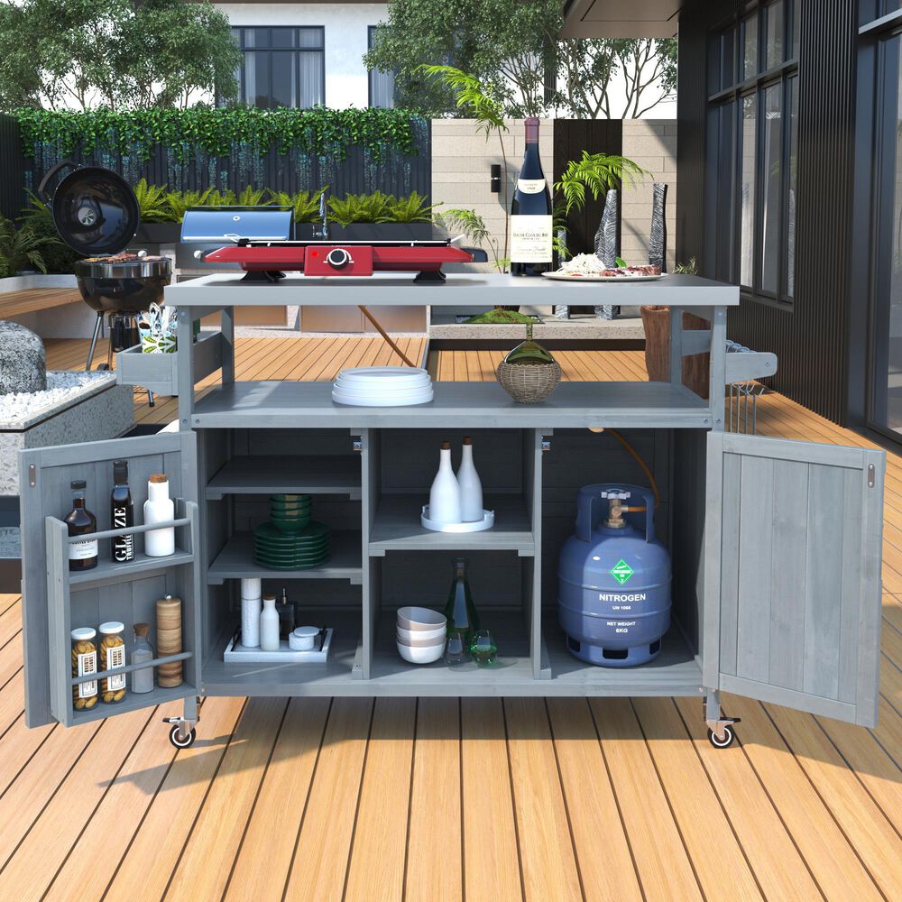 HOMLUX 50" Outdoor Kitchen Island in Grey Blue and Stainless Steel, , large