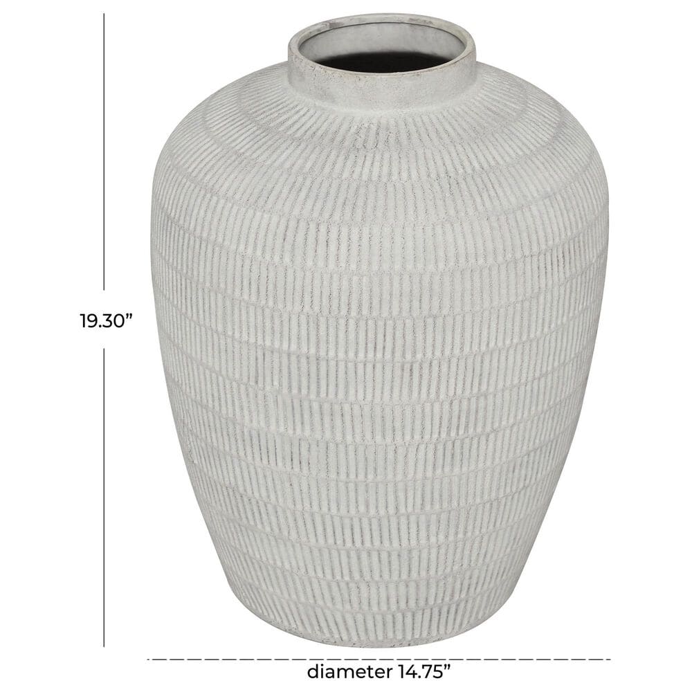 Maple and Jade 19&quot; Decorative Vase with Linear Pattern in Distressed Cream, , large
