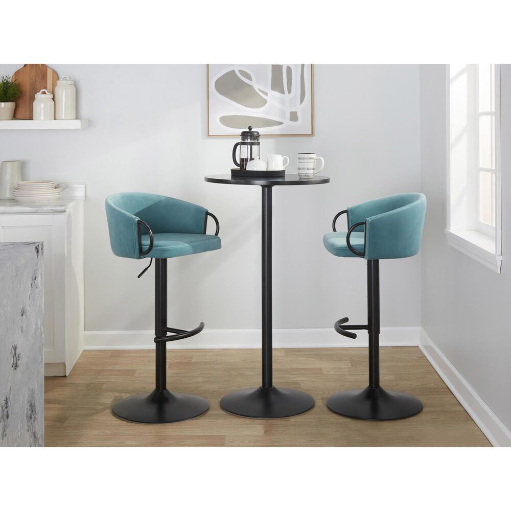 LumiSource Claire Swivel Adjustable Barstool with Light Blue Velvet Upholstery in Black (Set of 2), , large