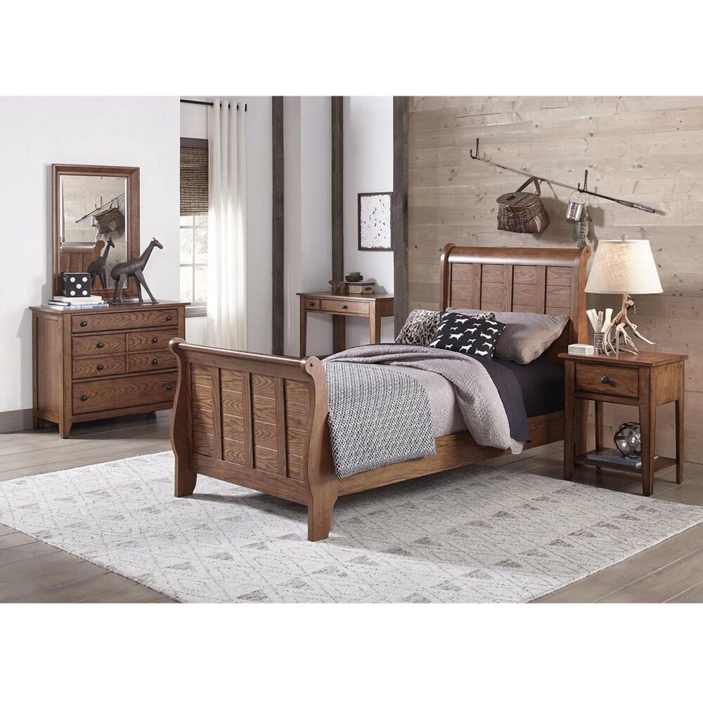 Belle Furnishings Grandpa's Cabin 3 Piece Twin Sleigh Bed Set in Aged Oak, , large