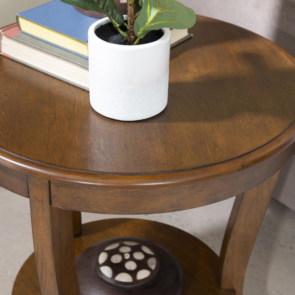 Linon Home Decor Aubert Round Side Table in Hazelnut, , large