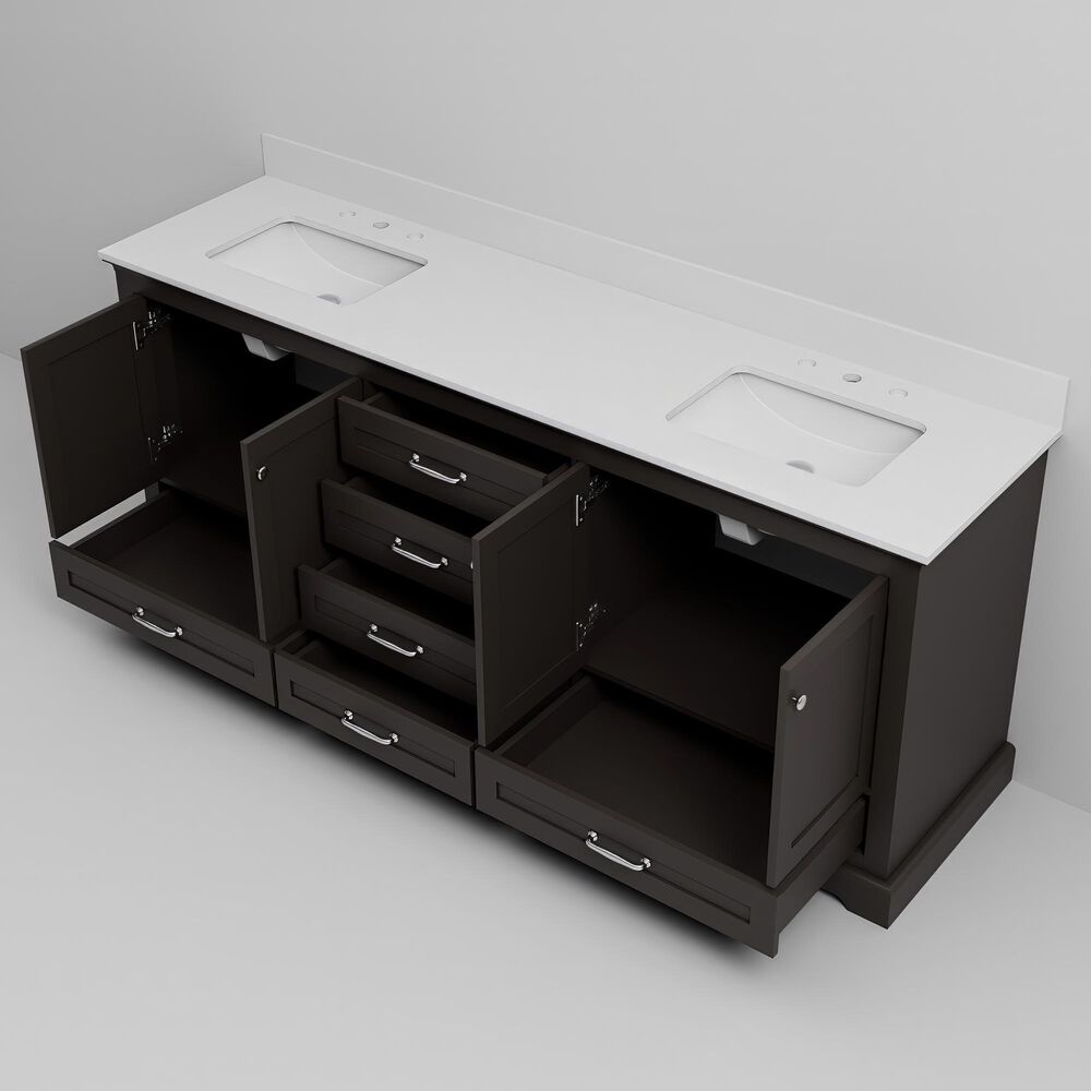 Lexora Home Dukes 80" Double Bathroom Vanity in Espresso with 2 cm White Quartz Top and Rectangular Sinks, , large